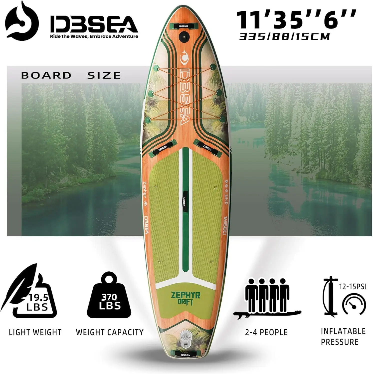 11' Extra Wide Inflatable Stand Up Paddle Board | Heavy duty 2 person inflatable SUP for adults & youth. Extra wide & stable.