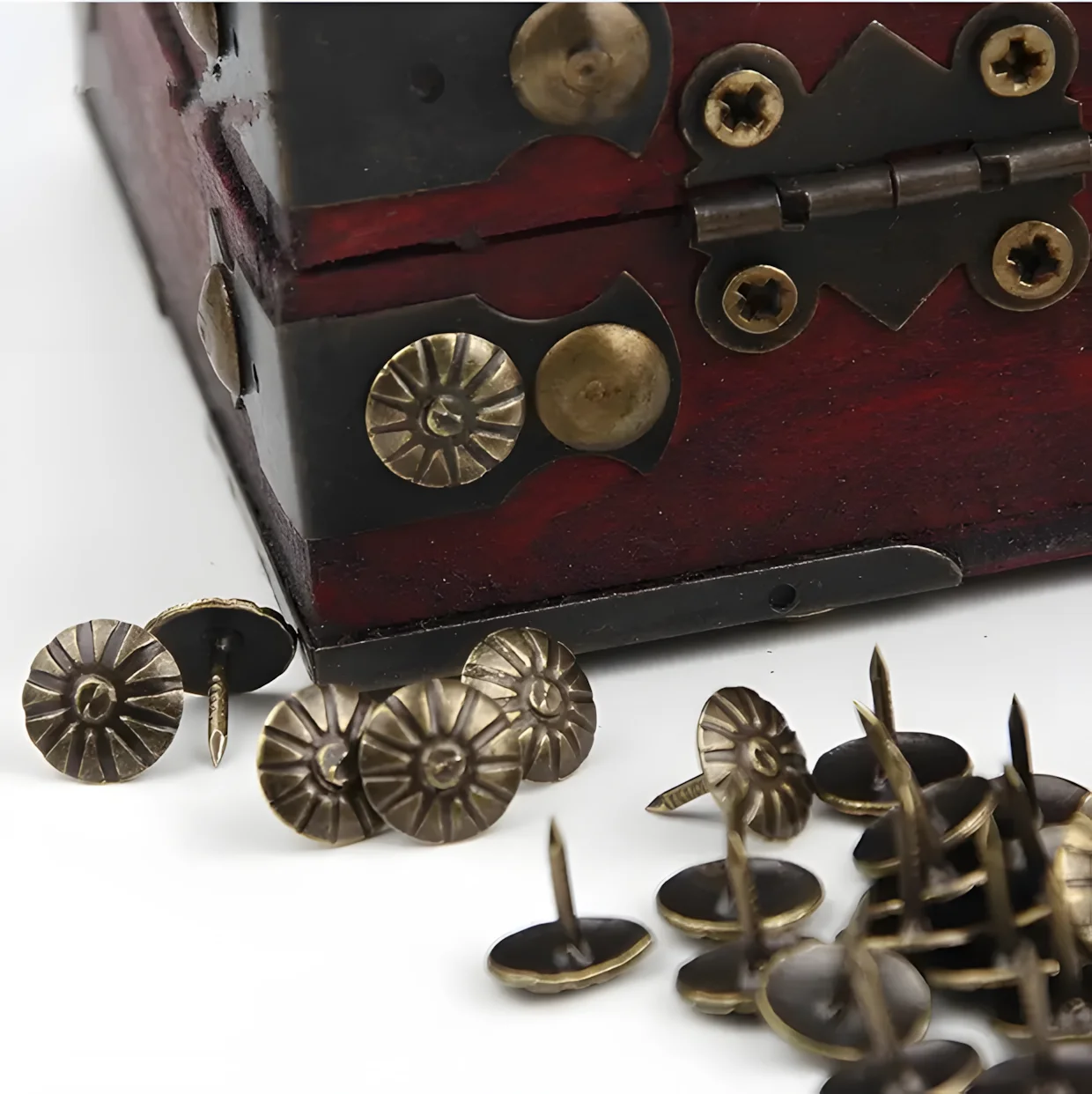 100pcs Antique Gold Brass Decorative Nails Application Jewelry Gift Box Table Thumbtack Furniture Hardware Woodworking Tools
