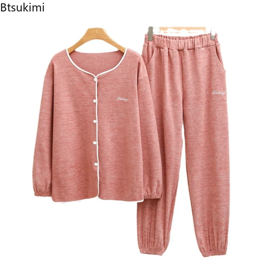 Flannel Home Clothes for Women Autumn Winter Plush Thicken Warm Sleepwear Long Sleeve Tops and Pant Sets Coral Fleece 2PCS Set