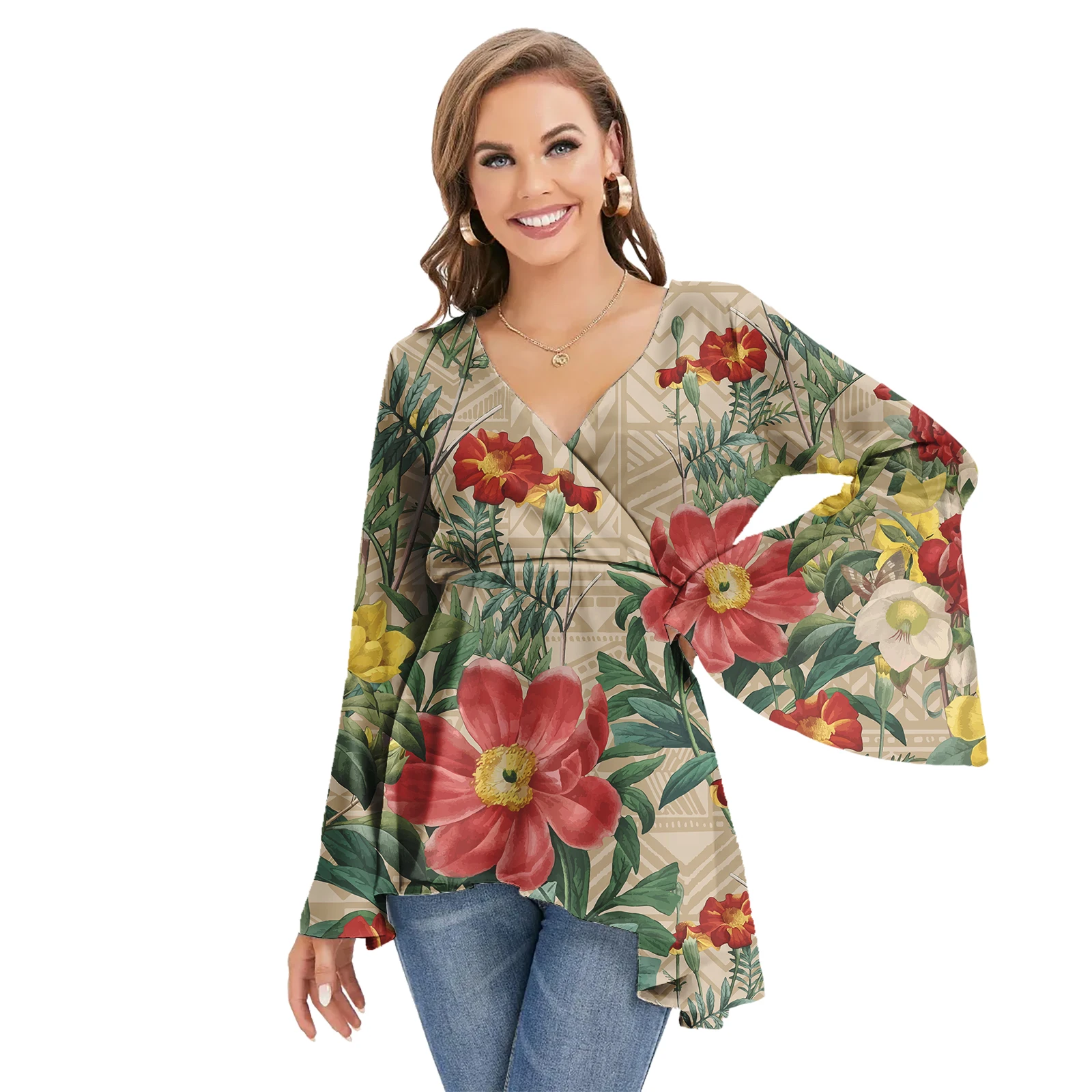 Clothes Women Style American Samoa Polynesian Tribal Pattern Casual Shirts Loose Classic Tops Floral Chiffon Blouses