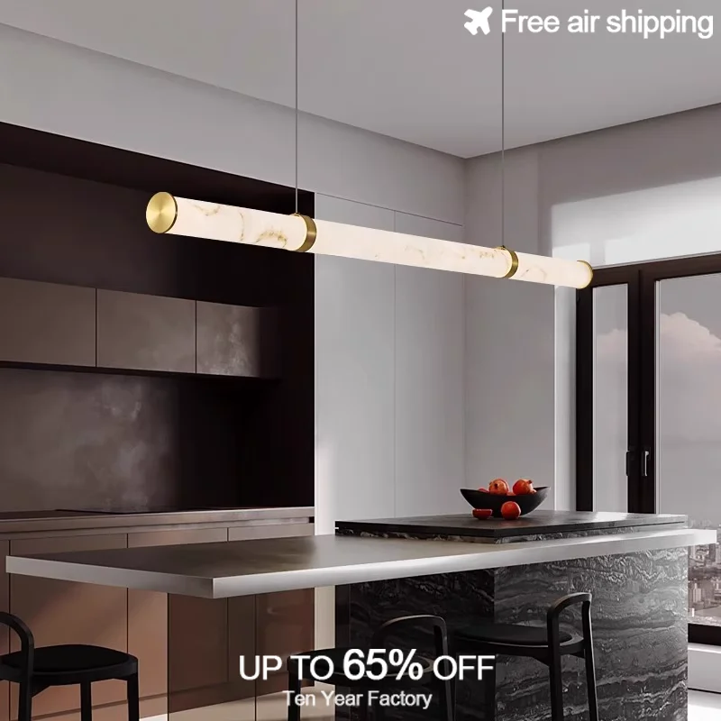 Black Silver Cylinder Long Tube Natural Lucite Adjustable Pendant Light for Dining Room Ceiling Hanging Decorative Dimmable