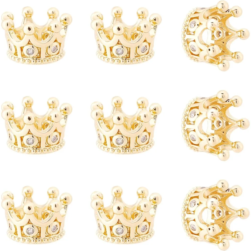 10 قطعة زركون تمهيد الملك تاج الخرز 11x7 مللي متر الذهبي اللون سوار فاصل خرز تميمة ثقب كبير فضفاض الخرز صنع عدة #1