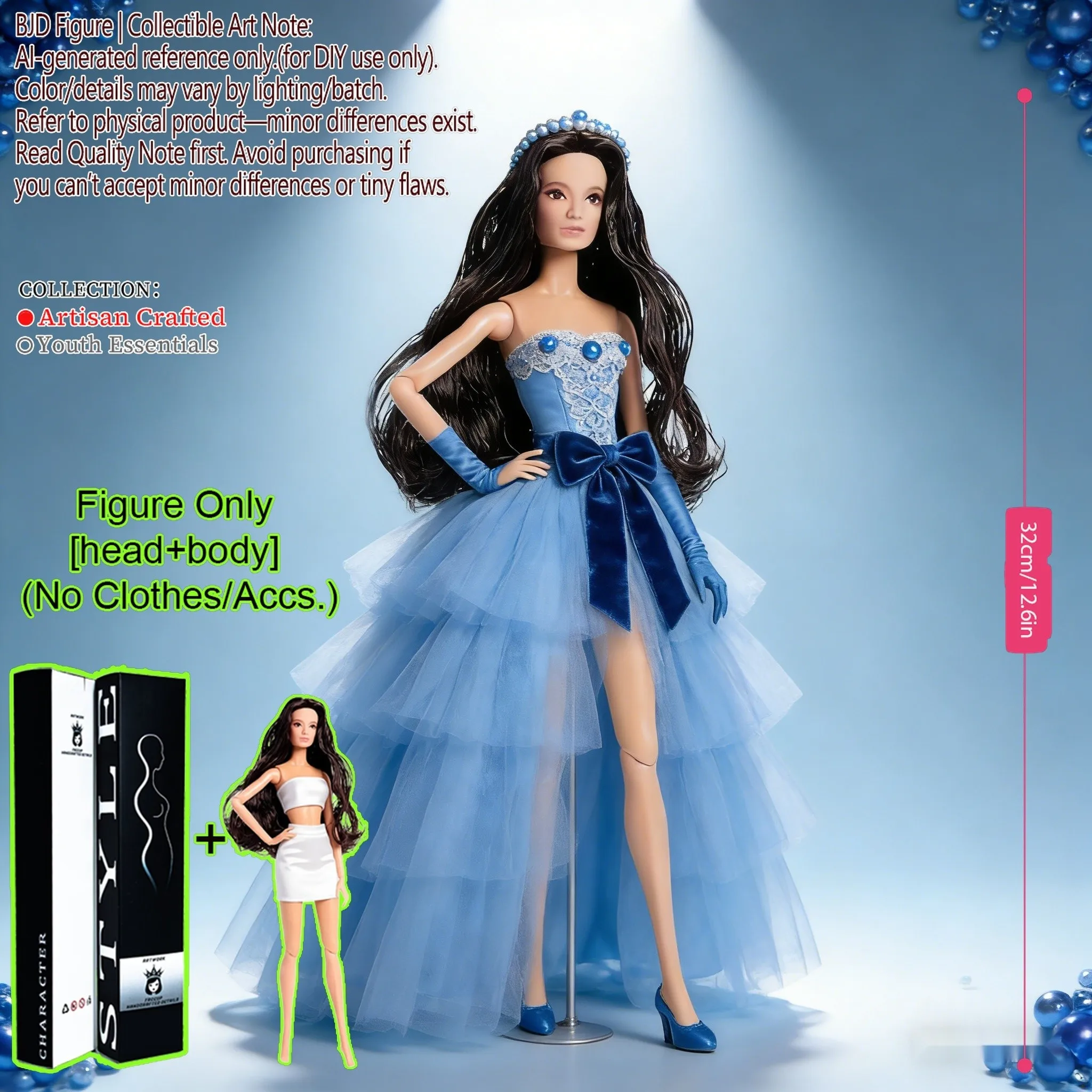 دمية BJD فائقة الجودة قابلة للتحريك بـ 12 مفصلًا، بطول 12.6 بوصة بمقياس 1/6، بجلد واقعي، الدمية فقط بدون ملابس