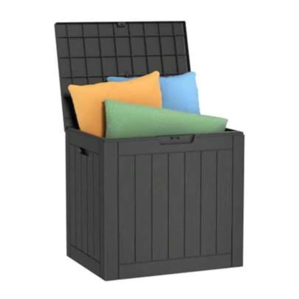 30 Gallon Deck Box Outdoor Storage Resin Patio Furniture Garden Tool Waterproof Lockable Container Black Weatherproof Side Table