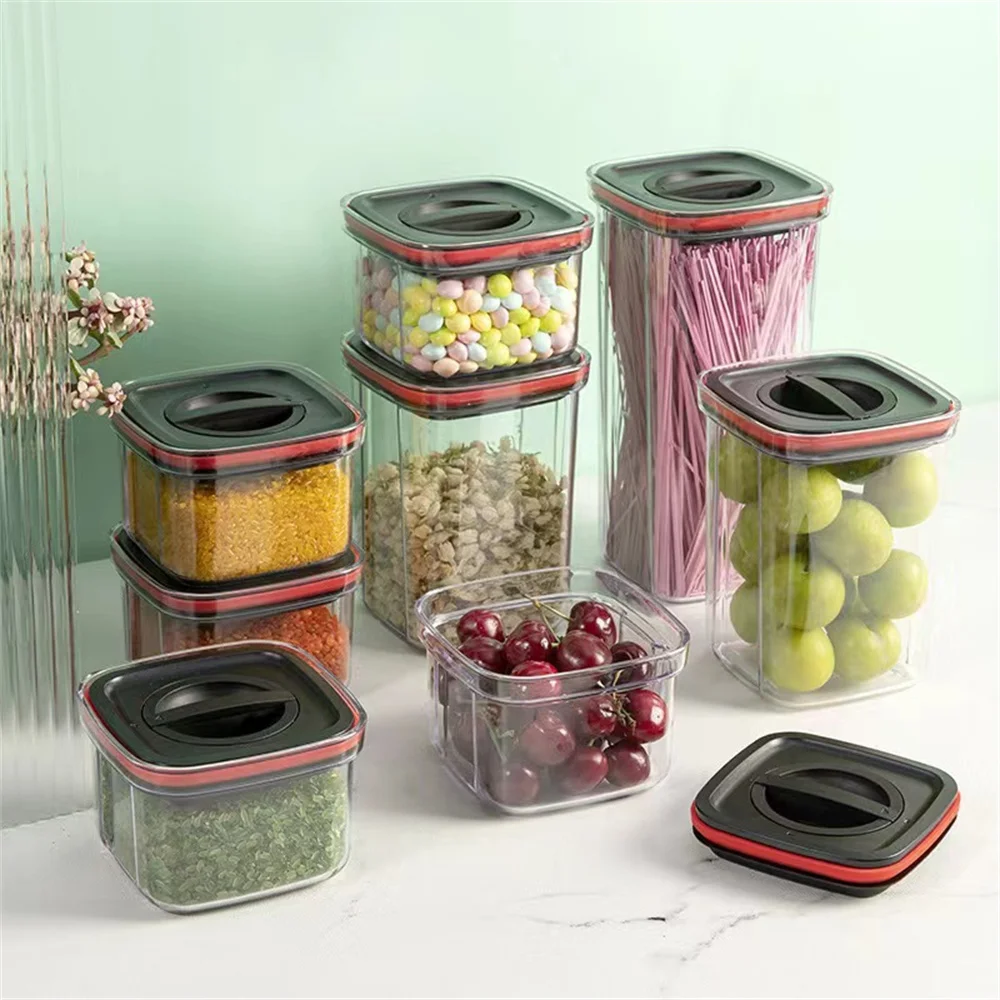 Rotating Cover Sealed Jar Food Storage Box Transparent Plastic Multigrain Tank Stackable Dried Storage Jars Kitchen Organizer