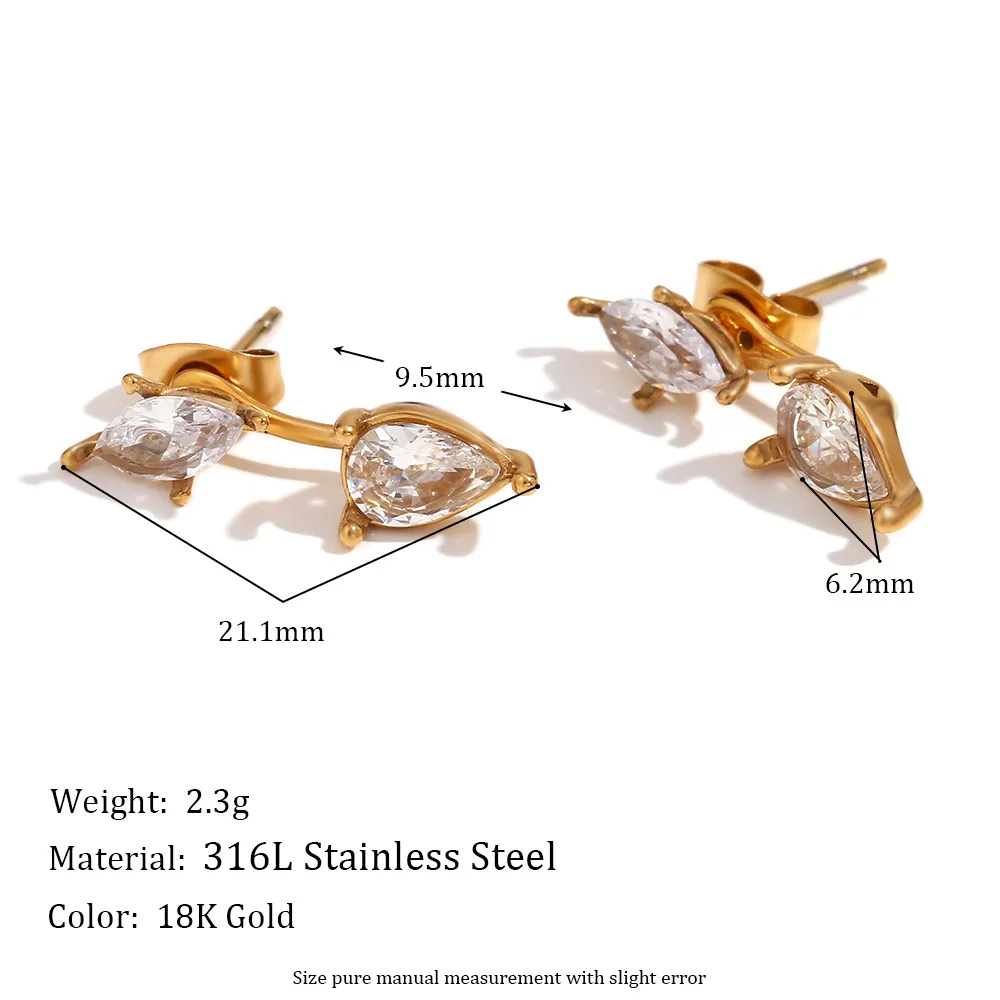 Stainless Steel Simple Zircon Classic Temperament Earrings Gentle Women Chic Jewelry Gift For Girlfriend Classmate Waterproof