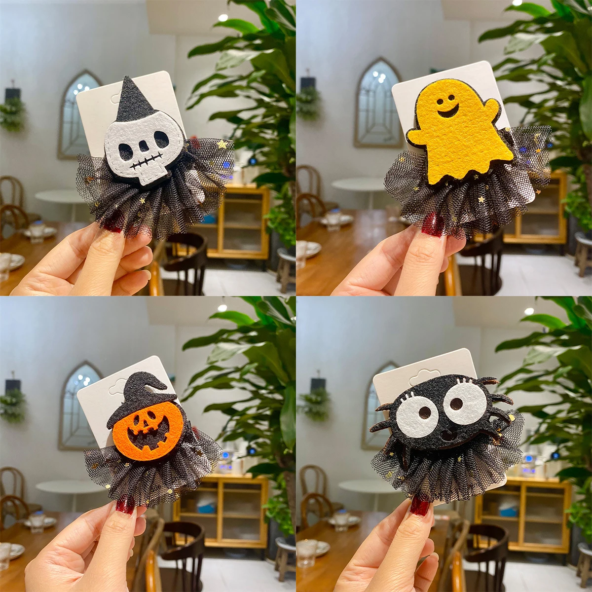 

4PCS Halloween Hair Accessories Headdress Spider Pumpkin Ghost Skull Hair Clips Cute Alligator Barrettes Gothic for Cosplay