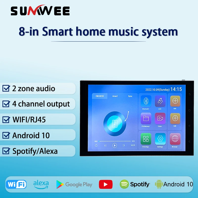 

8-дюймовый 2-зонный аудио Wi-Fi Android 10 система звука в стене усилитель Bluetooth фоновый музыкальный плеер сенсорный экран для домашнего кинотеатра