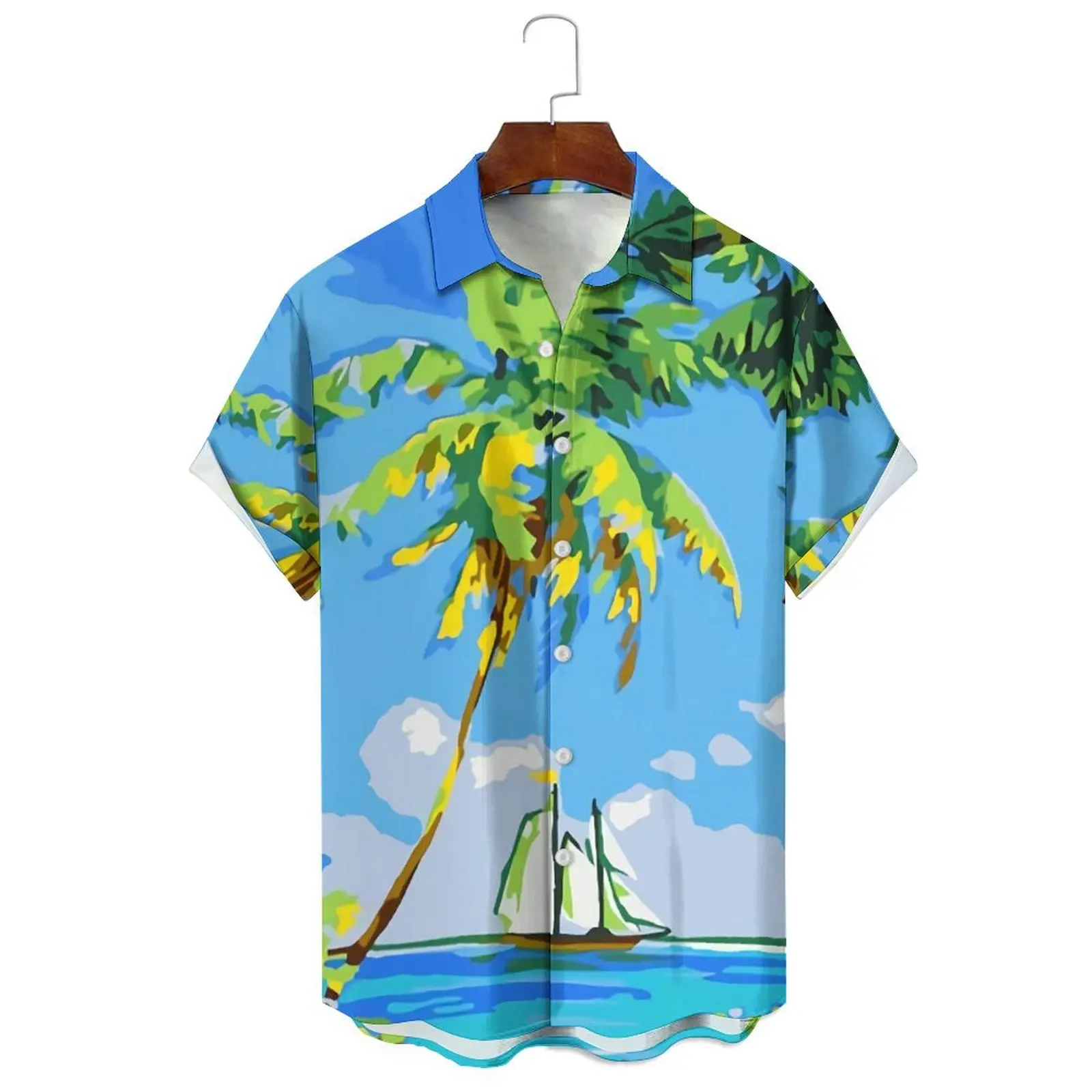 

Men's/Women's Fashion Summer Loose Casual Simple Cartoon Oil Painting Coconut Leaf Print Wide Style Variety Short-Sleeved Shirt