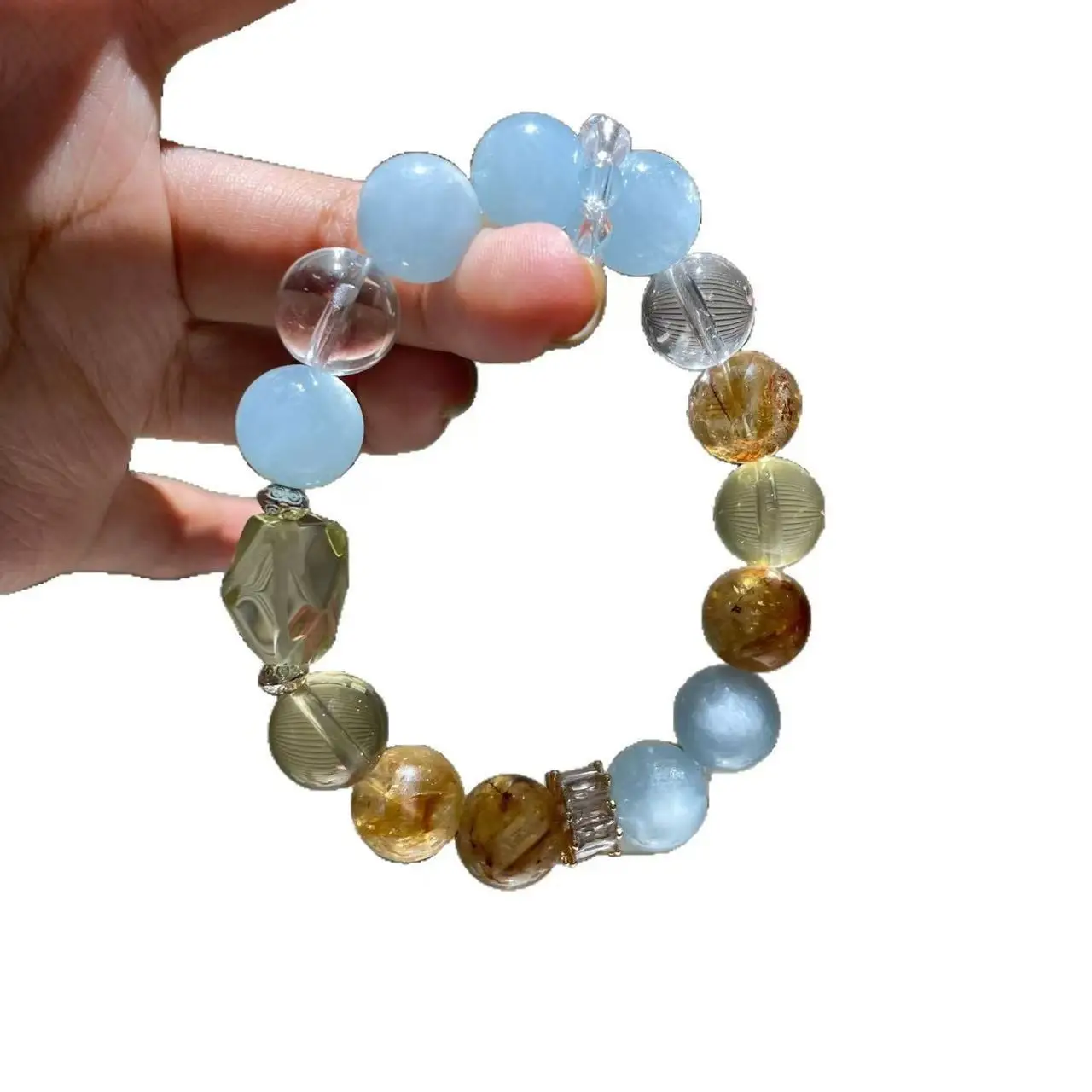 

Natural Yellow Tower Crystal Aquamarine White Crystal Duobao Bracelet Women's Simple Fashion Jewelry