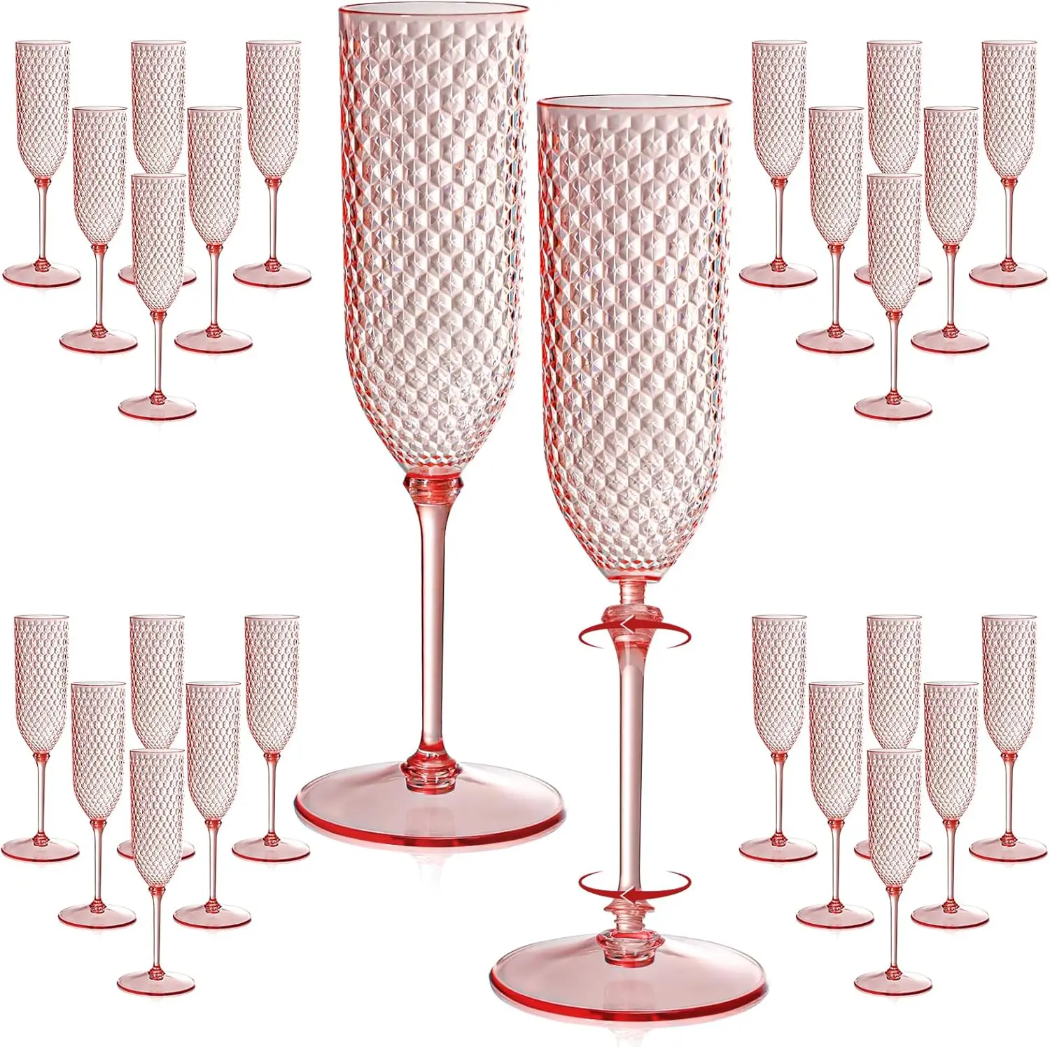 

48-Pack Pink Detachable Champagne Flutes, 5.5 Oz Unbreakable Plastic Stemmed Glasses for Wedding Toasting