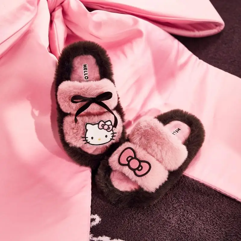 Sanrio Hello Kitty Slippers Exclusively Customized Autumn Winter Warmth Kawaii Cartoon Y2K Girly Sweet Cool Style Plush Slippers