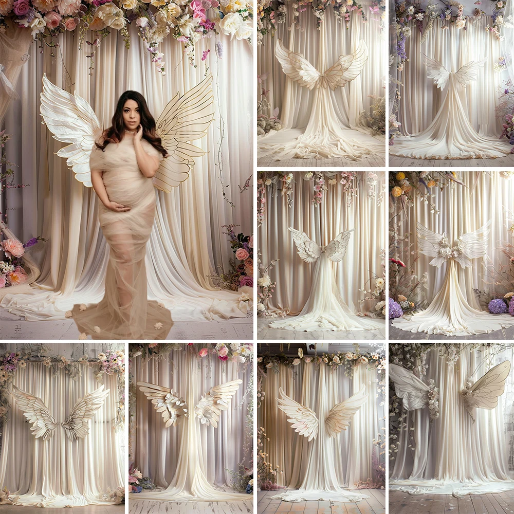 

Mocsicka Maternity Photography Background Studio Props White Angel Wings Curtain Backdrop Flowers Decor Baby Show Photobooth