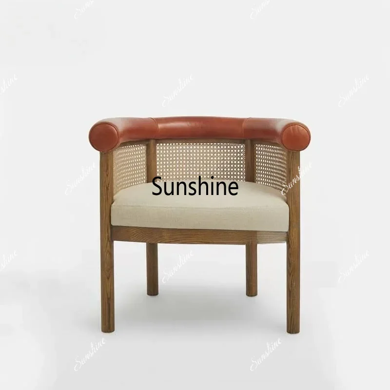 

Nordic homestay rattan retro dining chair modern solid wood home leisure negotiation chair