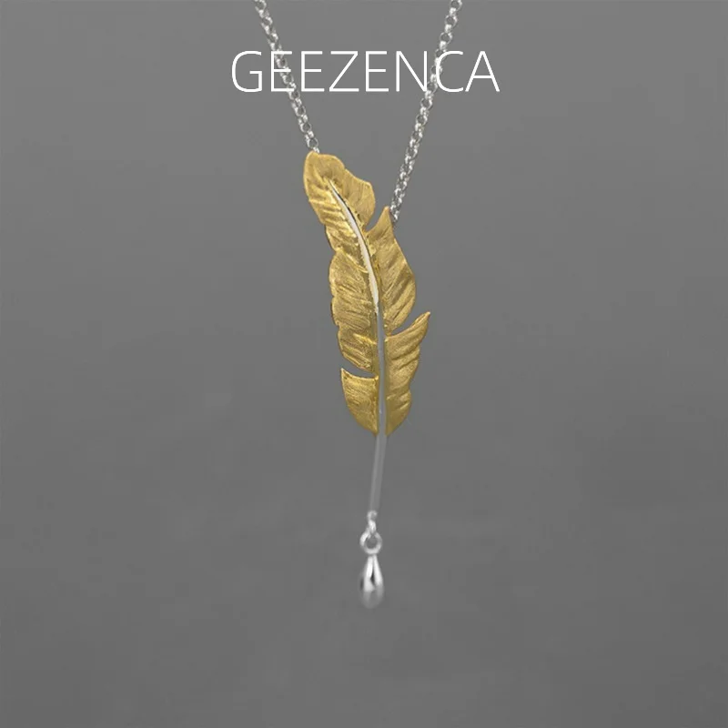 GEEZENCA 925 Sterling Silver 3D Quill Pen Necklace Pendant For Women Feather Unique Chic Pendants Without Chain 2024 New Gift