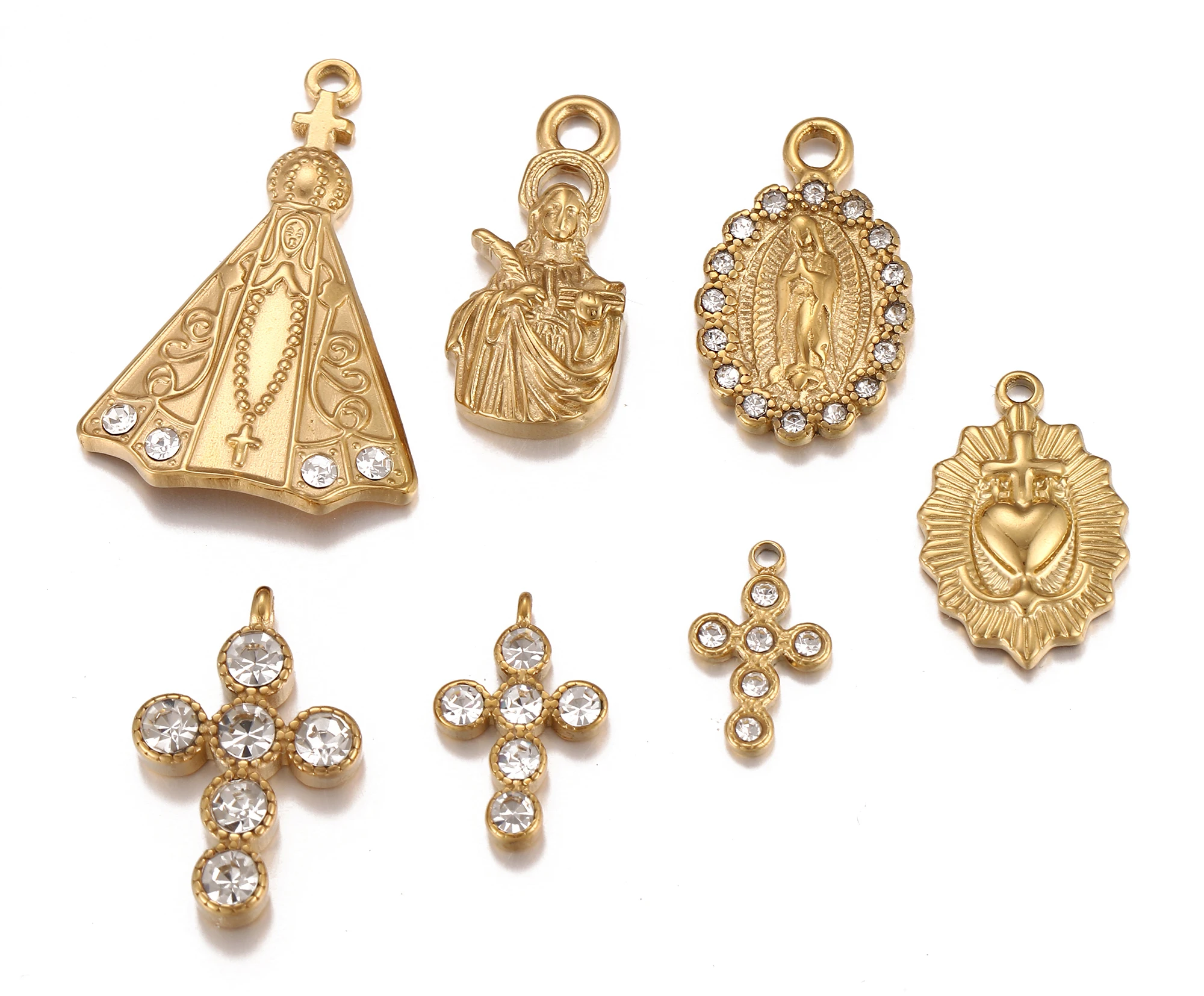 3 Stück Anhänger „Unsere Liebe Frau von Aparecida“ aus Edelstahl, Jungfrau Maria/Kreuz/Herz, katholisches Amulett für Halsketten, DIY-Schmuckherstellung – Detail 2