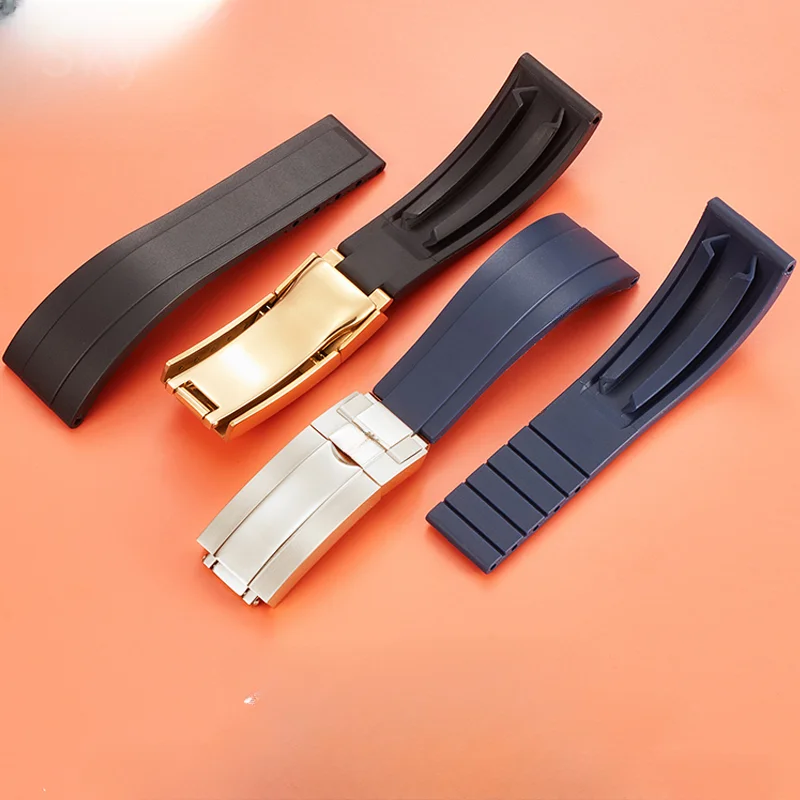 For Rolex Watchbands Daytona Yacht Log Black Green Water Ghost Curved End 20mm Silicone Convex Interface Red Blue Watch Strap