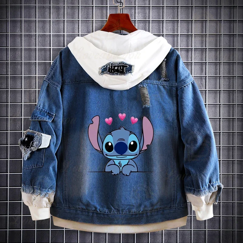 New Creative Anime Dis Denim Jacket Men Women Harajuku Deep Blue Jacket Stitching Hoodie Boys Girls Streetwear Jackets