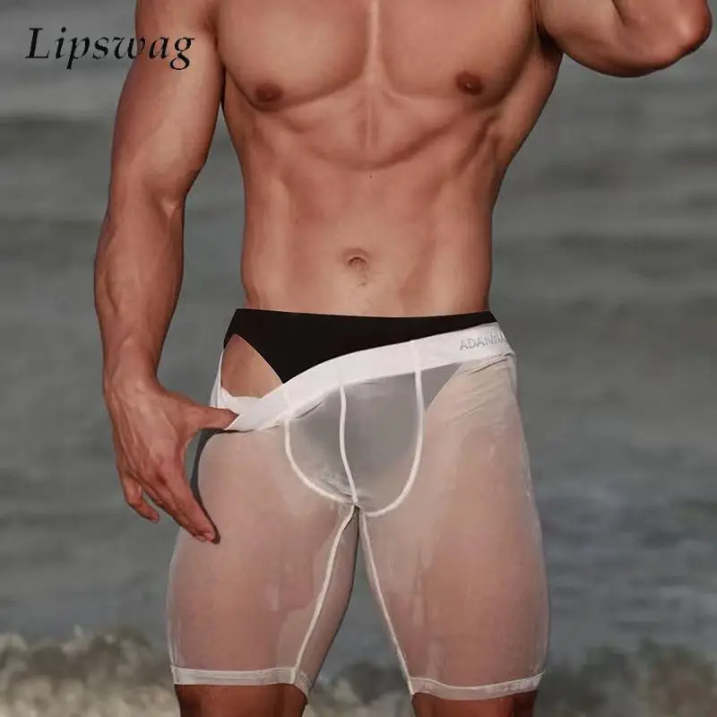 

Sports Breathable Shorts Mens Sexy Transparent Nightwear Pajama Men's Slim Shorts Summer Casual Breathable Ice Silk Mesh Shorts