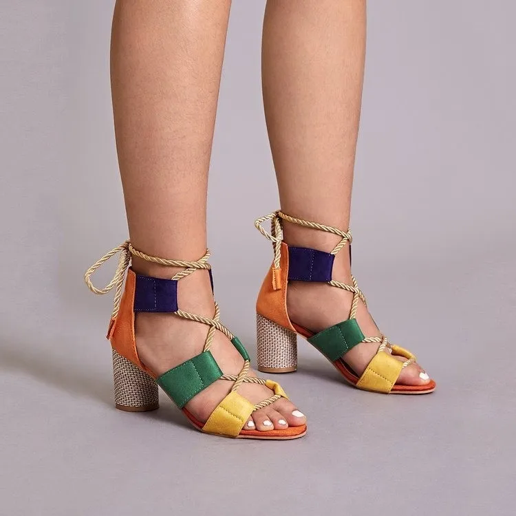 New Plus-size SandalsSummer Shoes Woman Heels Sandals Pointed Fish Mouth Gladiator Sandals Pumps Hemp Rope High Heels