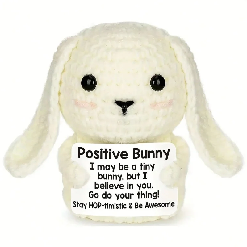 

Emotional Support Handmade Crochet Bunny Cute Positive Energy Funny Dolls Desktop Ornament Office Home Room Decoration Gifts