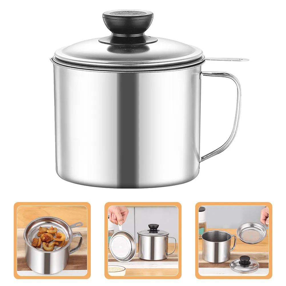 Stainless Steel Oil Filter Pot Large Capacity Leakproof Oil Storage Container with Lid Splash Proof Grease Separator Kitchen