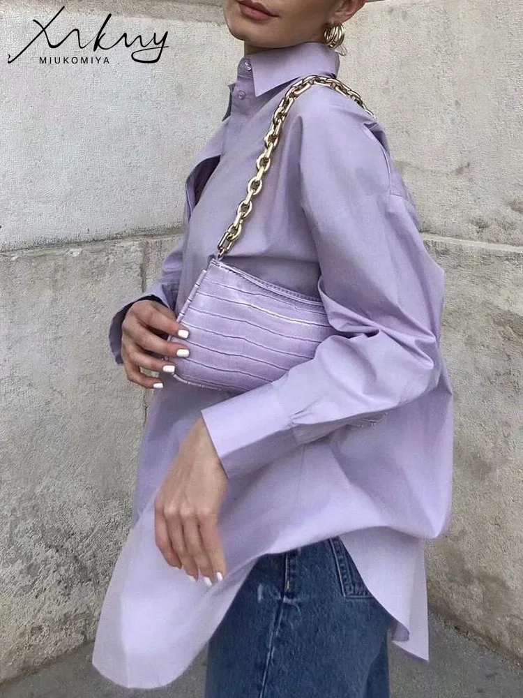 Boyfriend Shirts Women Oversized Cotton Basic Blouses Loose Chic Woman Blouse Vintage Purple Office Outfits Women Blouse Shirt