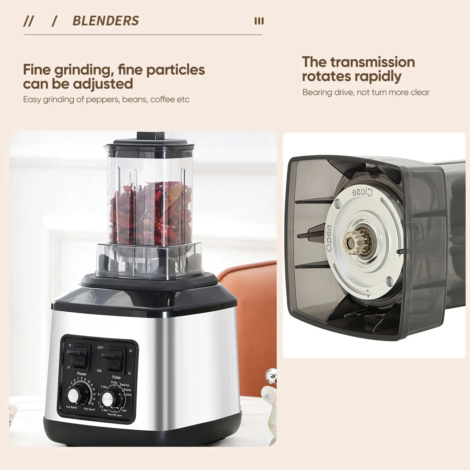 9500W Tischmixer, Entsafter, Smoothie-Maker 3-in-1, 0,5/1,5/3L Behälter, Küchenmaschine, Blenderboxer für Eis, Nüsse, Früchte – Detail 6