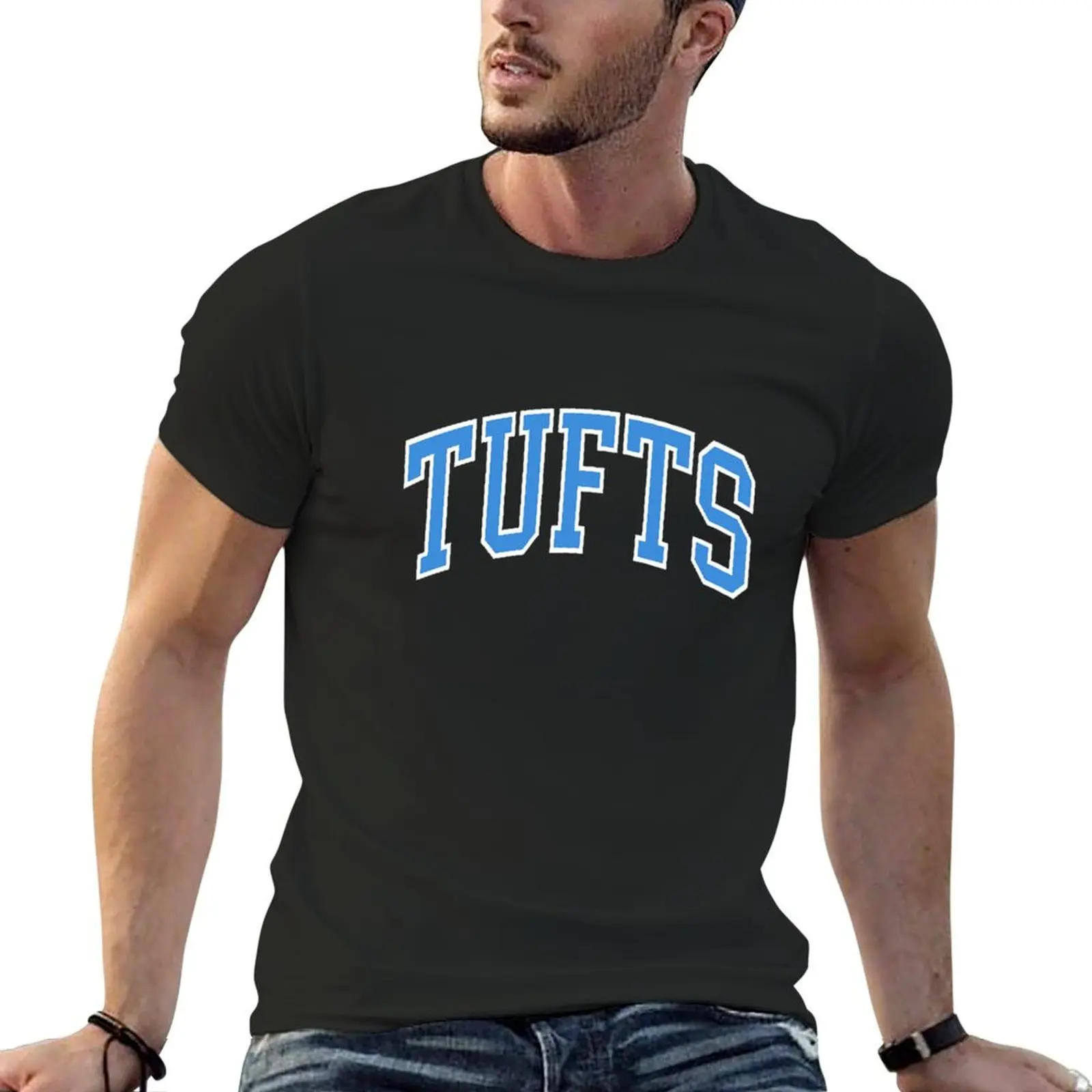 tufts - college font curved T-shirt summer clothes hippie clothes mens tall t shirts