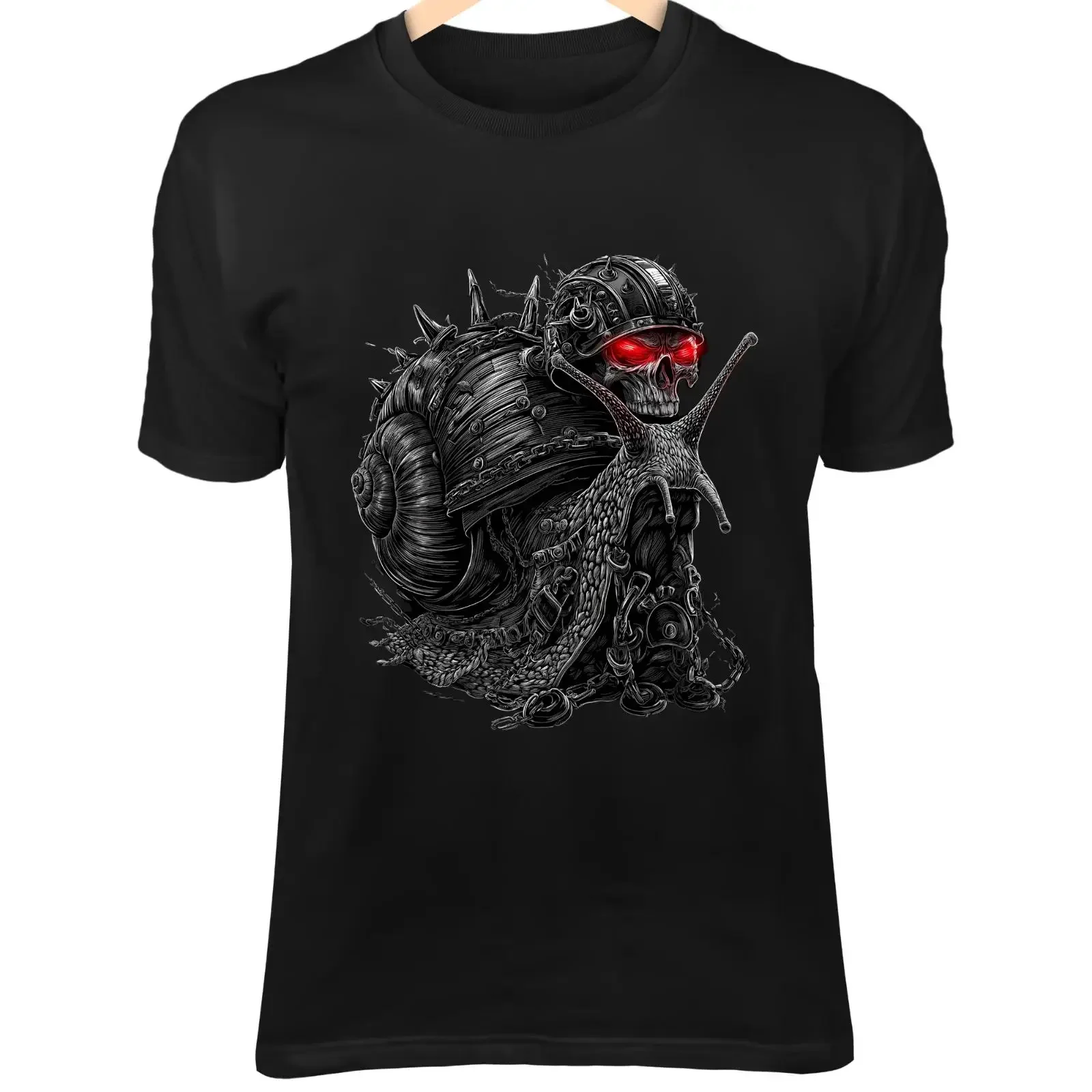 Heavy Metal Snail Skull Helmketten, rote Scheinwerfer, Dark Biker Fantasy, Vintage, gewaschen, weiche Grafik, lässig, vielseitig