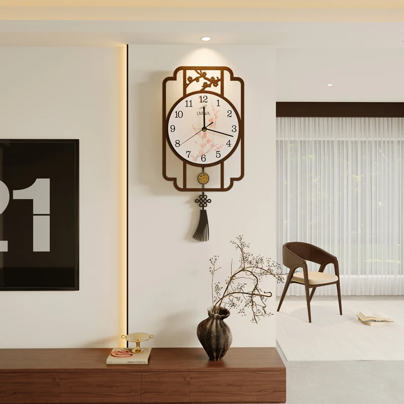 Wooden Retro Square Wall Clock Frame Night Light Silent Classic Design With Pendulum Wall Clock Art Room Hands Horloge Clocks