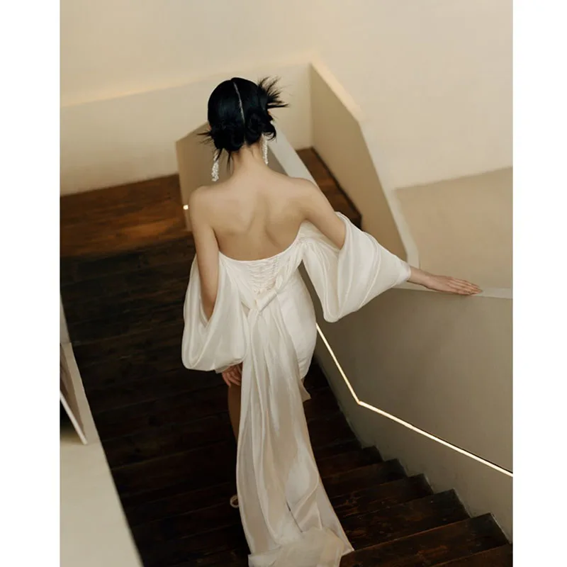 

Ele White One-oulder Bridal Dr Sexy High-Waisted A-Line Midi Skirt Long Sve Birthday Gift Dr for Women