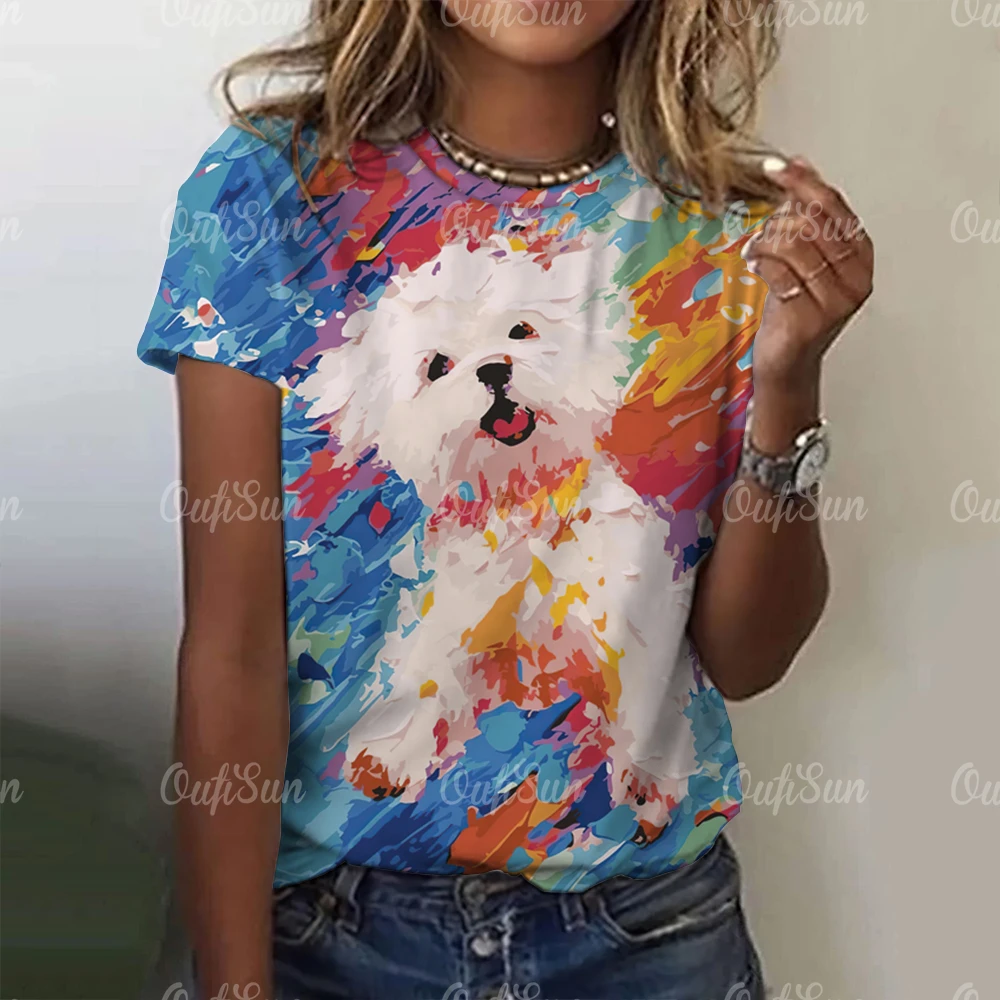 

Oil Painting Short Sleeves Tees Cute Animal Print Women's T-shirts Casual Street Tops Pullover Loose Women Clothing T shirt