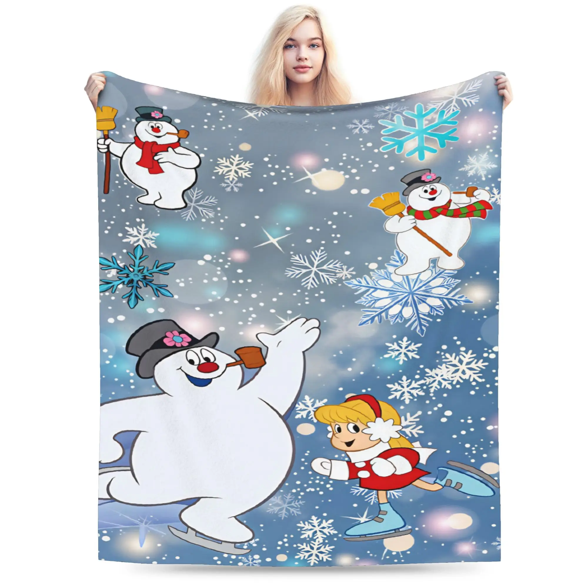 Snowman Frostys Warm Blanket For Sofa Home  Graphic Bedding Throws Autumn Plane Travel Flannel Bedspread
