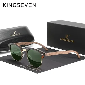 KINGSEVEN Brand Walnut Sunglasses Men Women Polarized UV400 Lens Wood Round Frame Glasses…