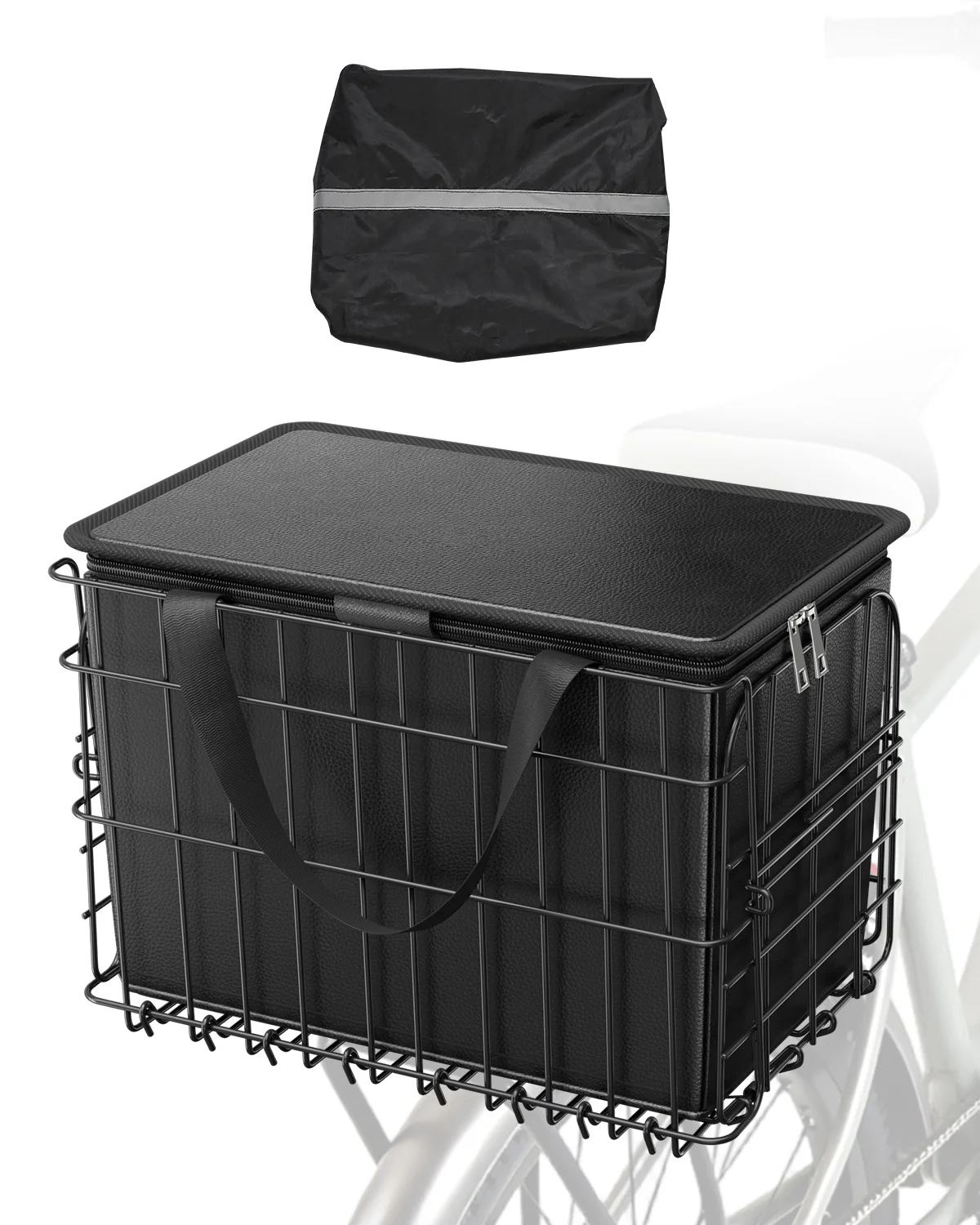VEVOR Rear Bike Basket Folding Wire Bicycle Basket w/ Cargo Net Removable Liner Bag&Waterproof Cover ReleaseDesign BikeBasket