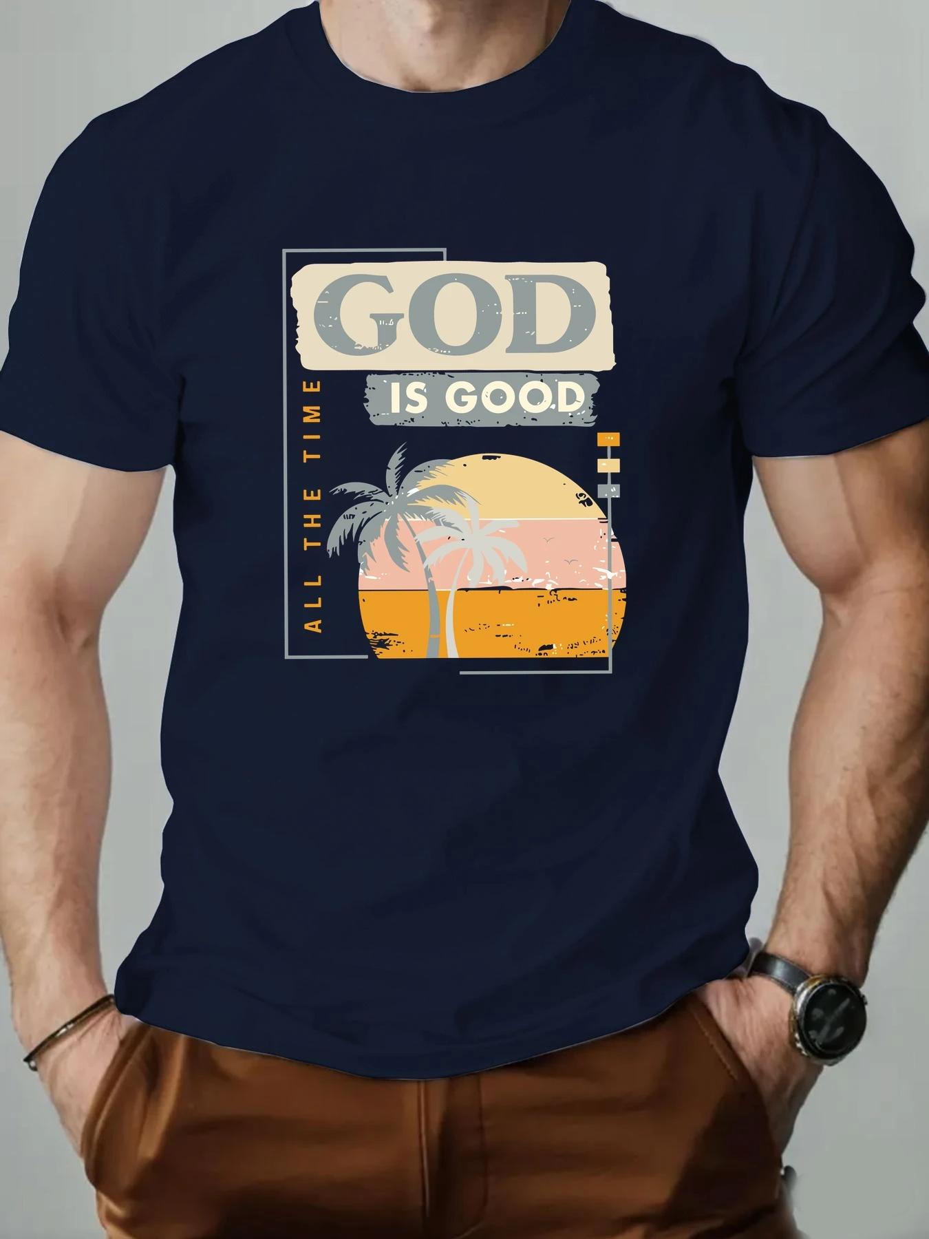 تي شيرت رجالي 100% قطن نمط شجرة جوز الهند طباعة الصيف المتضخم جولة الرقبة تنفس عارضة أزياء قصيرة الأكمام تي شيرت