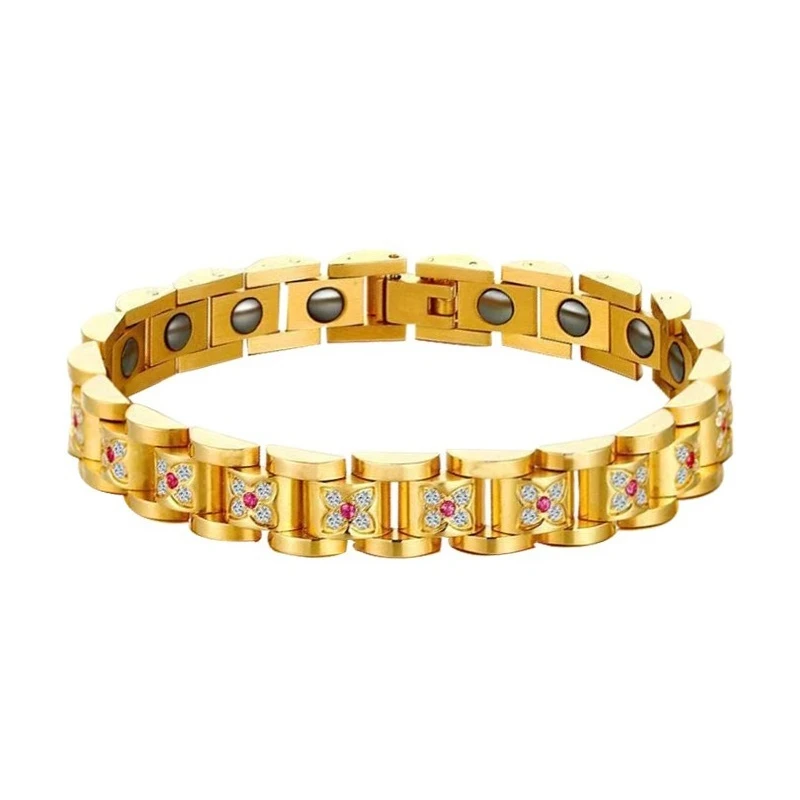 

Stainless steel strap with red diamonds and gold men's strap chain
