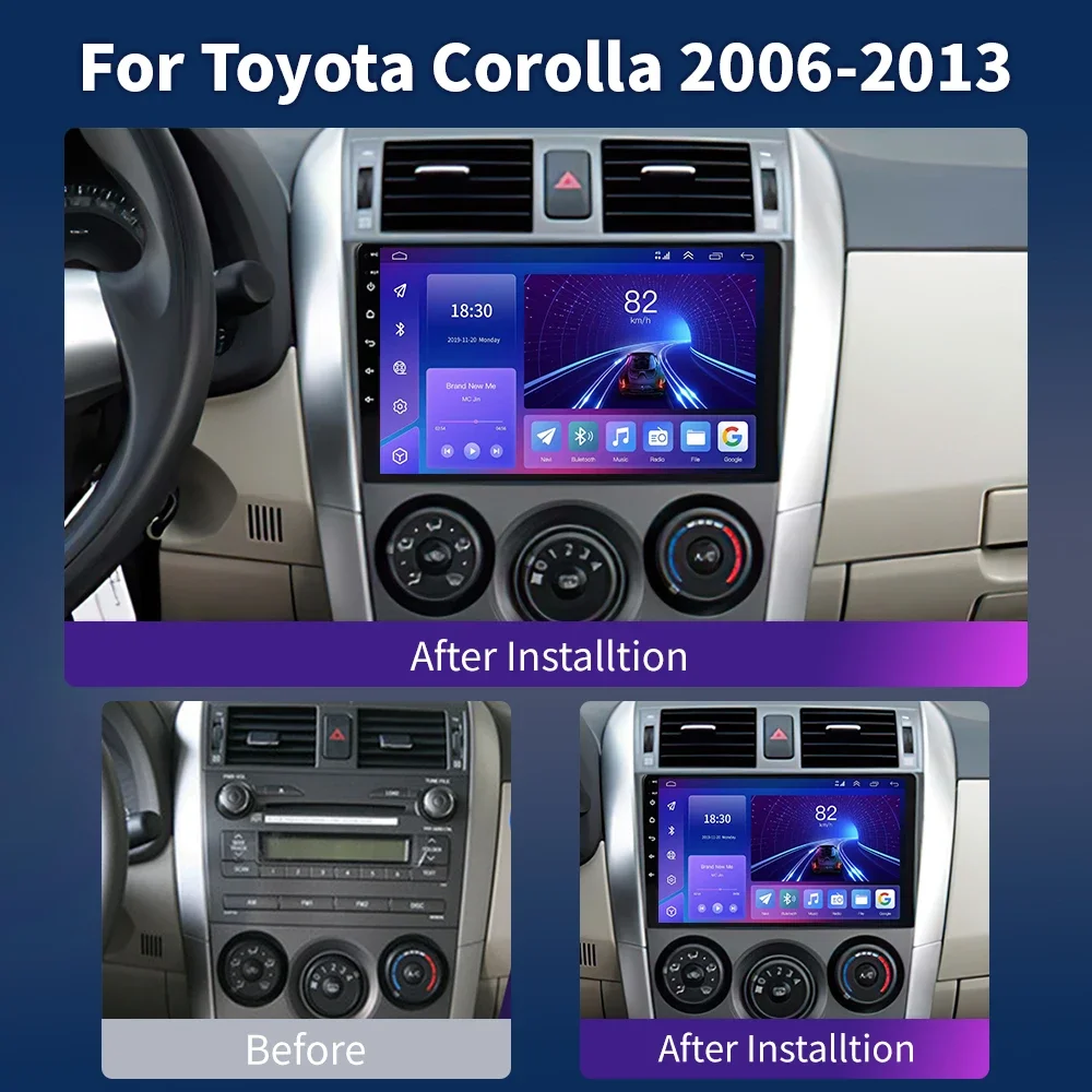 Autoradio Android 13, 8 Go/150 Go, CarPlay, GPS, 8 cœurs, 2DIN, lecteur vidéo, pour voiture Toyota CorTrustE140 (2006, 2013-128)