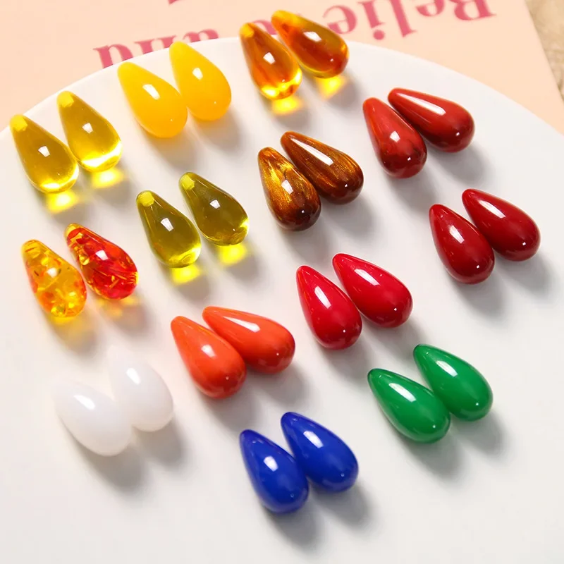 5pcs retro stereo seven-color smudged straight-hole water droplets diy resin accessories Earrings hairpin material