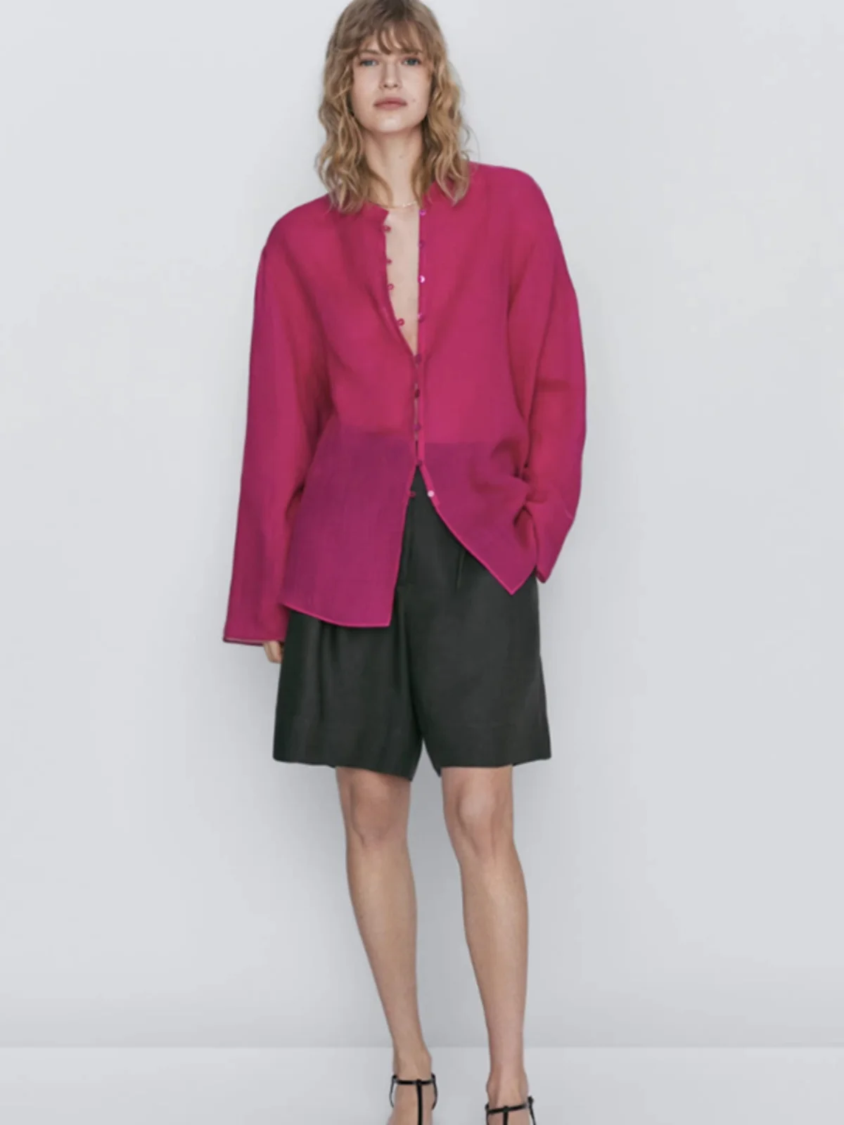 

Женская свободная комфортная рубашка с длинным рукавом, простой воротник-стойка, легкая, с защитой от солнца, весна-лето, новинка, чистый хлопок