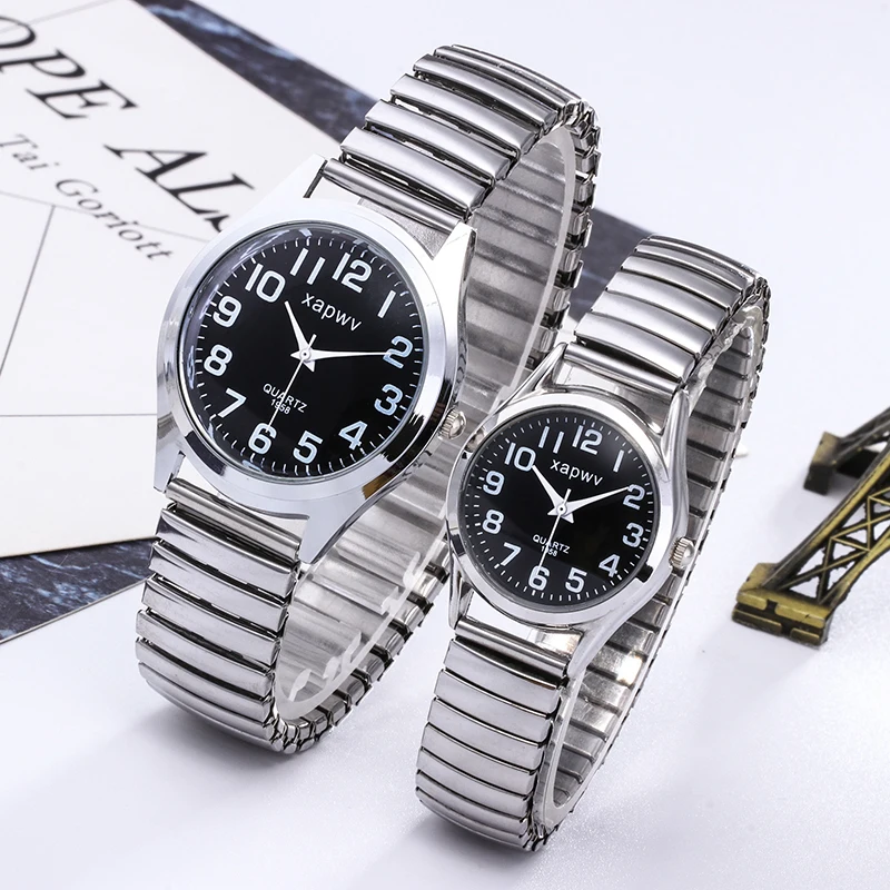 ساعة بمينا كبير للرجال، ساعة كوارتز نسائية بسيطة، كاجوال، أرقام عربية، زوج من الرجال والنساء