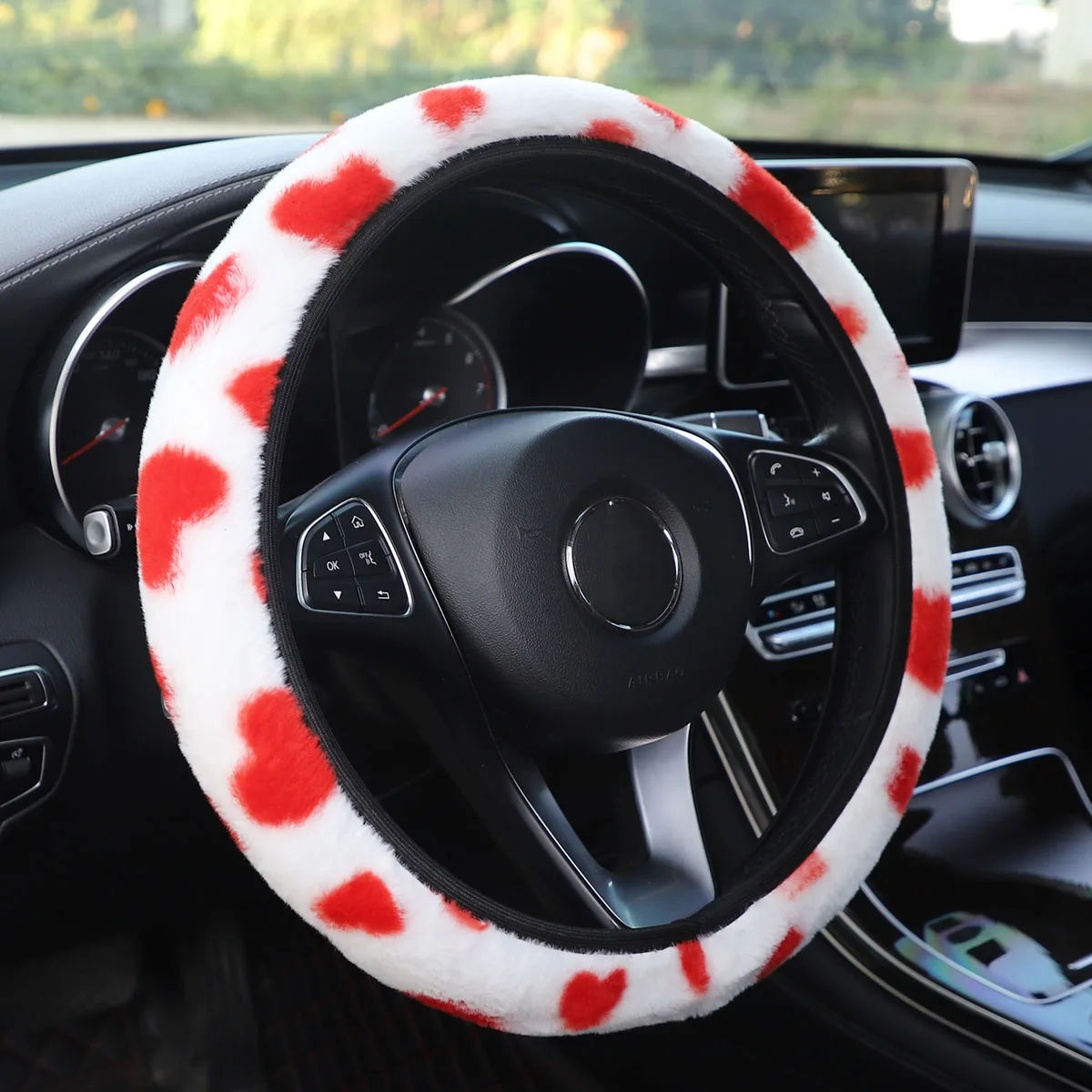 Winterwarme, handliebende, bedruckte, randlose Auto-Lenkradabdeckung für 14,5–15 Zoll Fahrzeuge – Autozubehör für Frauen – Detail 6