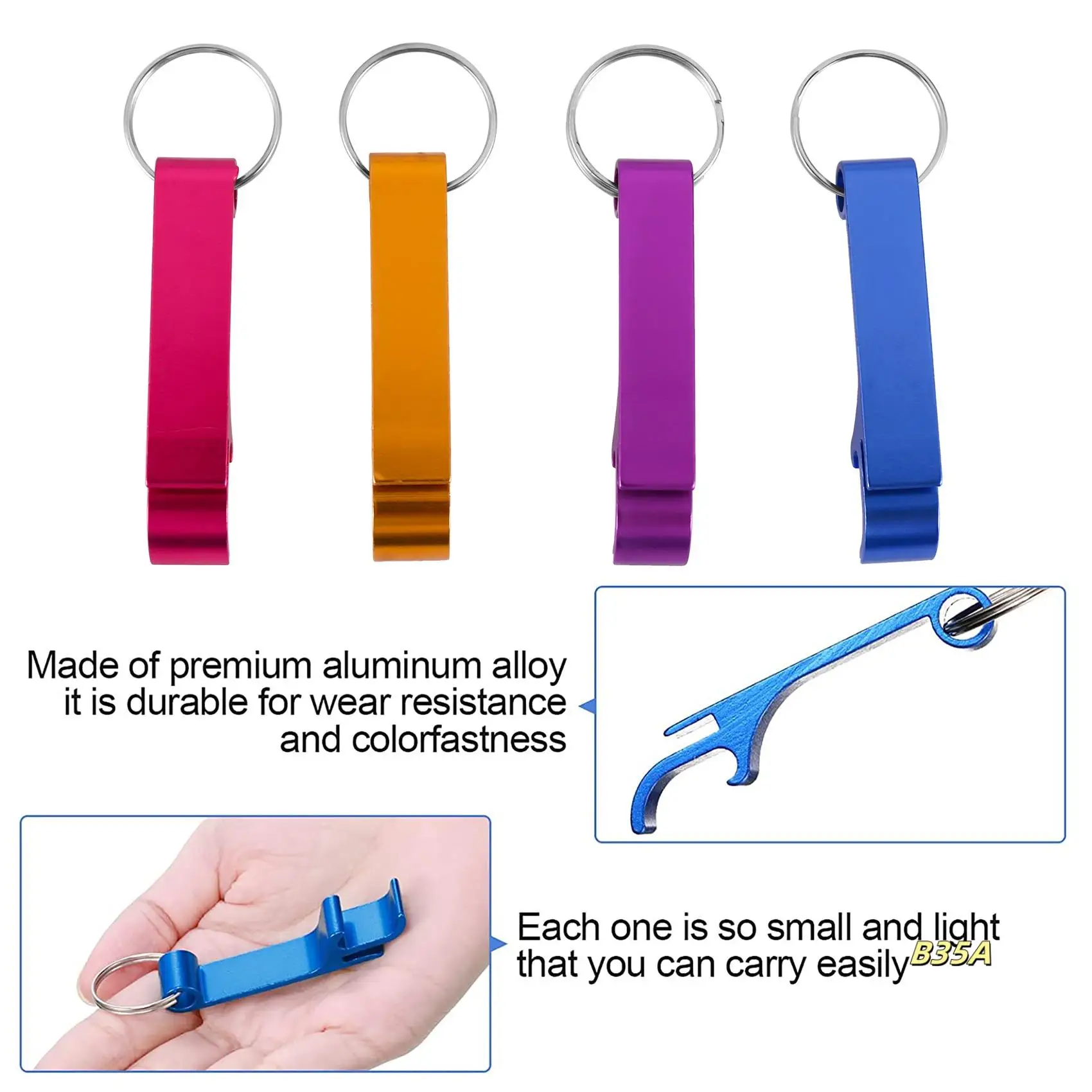 

100Pcs 8 Color Metal Bottle Opener, Split Key Ring Chain Keychain Bulk Aluminum Pocket Claw Bar Soda Beer Bottle Opener