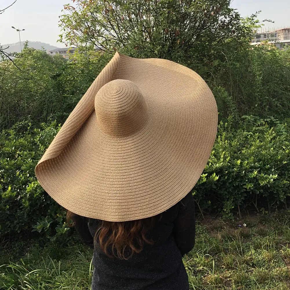 70cm Oversized Foldable Straw Hat Women Hat Super Big Wide Brim Sun Summer Beach Hats Travel Vocation Ladies Cap