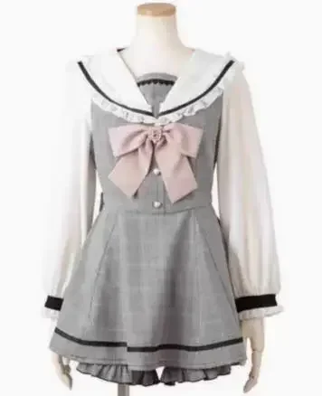 Spring Summer Sweet Lolita Bow Dress Shorts Suit Two-Piece Set Rojita Japanese Sailor Collar Slimming Short Dress for Women