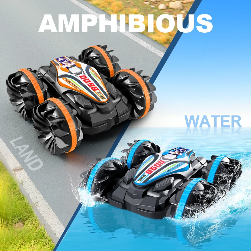 Carro de brinquedo com controle remoto, com luzes piscantes coloridas, adequado para uso em água e terras, um presente para crianças