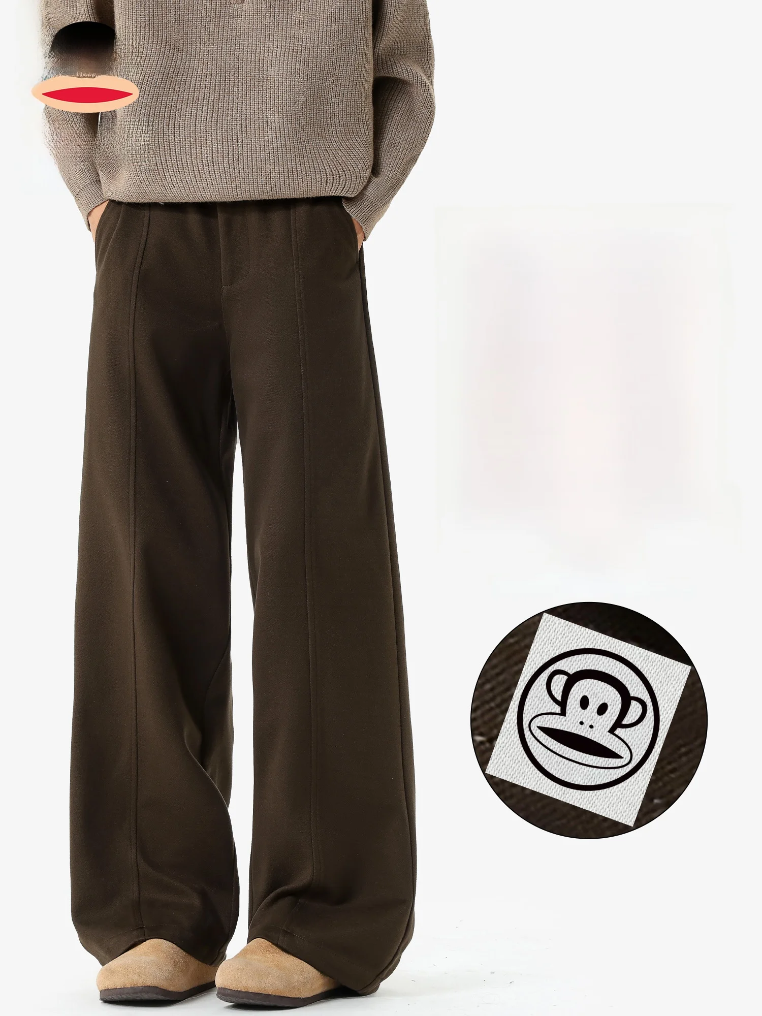 

PaulFrank Thiened Winter Casual Pants Men's Woolen Trousers Anti-Wrinkle Drapey Straight Leg Wide Leg Pants for Youth