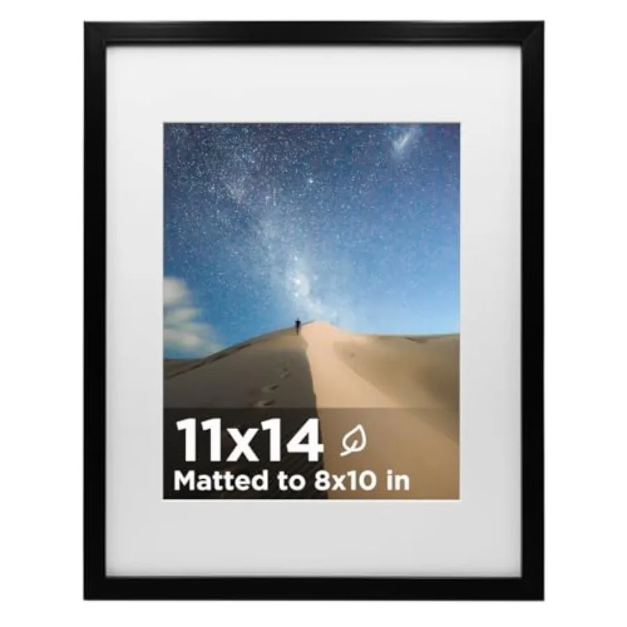 Picture Frame, Wooden 14x11 Photo Frames with Plexiglass for Picture with Mat or Without Mat, 11 x 14 Frame for Art Collage Gal