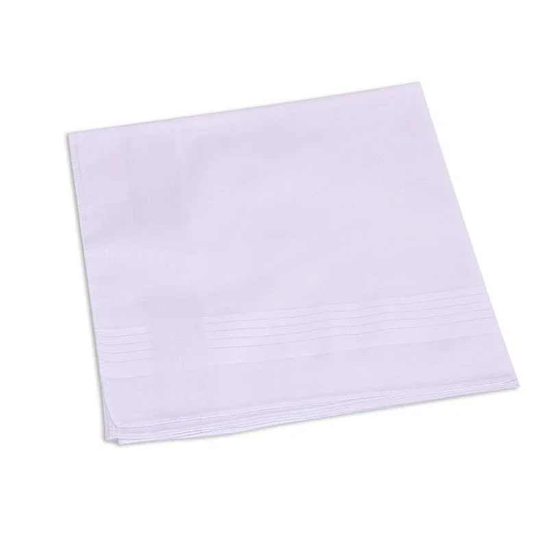 3Pcs 100% Cotton White Color Handkerchiefs Classic Hankies Jacquard Striped Pocket Square Towel DIY Painting